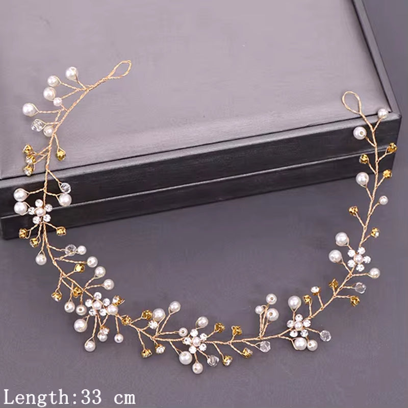 Bridal Headband Wedding Hair Jewelry Pearl Crystal Headband Bride Hair Accessories Headband Bridal Tiara Wedding Headband Flower