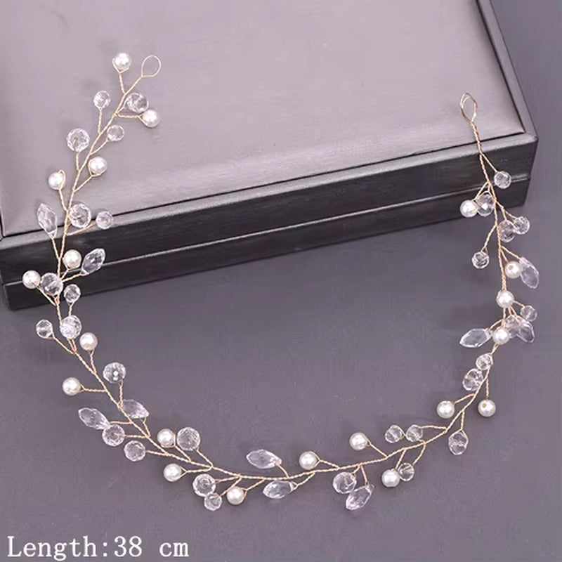 Bridal Headband Wedding Hair Jewelry Pearl Crystal Headband Bride Hair Accessories Headband Bridal Tiara Wedding Headband Flower