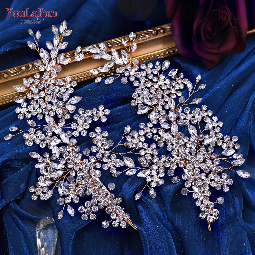 HP253 Luxury Crystal Bridal Headpiece Floral Wedding Hair Vine Clip Party Prom Hair Jewelry Brides Hair Accessories