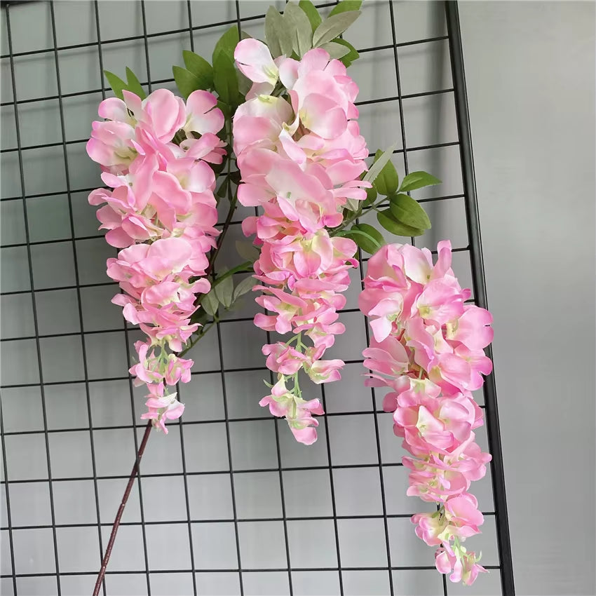 3Forks/ Branch Long Wisteria Artificial Flowers with Green Leaves for Wedding Room Decor Flores Artificiales Garland Decoration