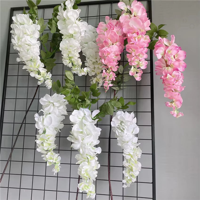 3Forks/ Branch Long Wisteria Artificial Flowers with Green Leaves for Wedding Room Decor Flores Artificiales Garland Decoration