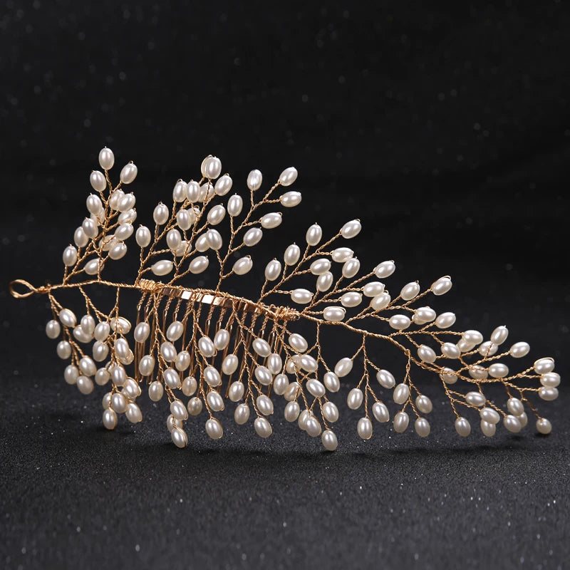 Many Style Gold Color Crystal Simulated Pearl Hair Comb for Wedding Hair Accessories Handmade Bride Hair Jewelry Headpiece Tiara