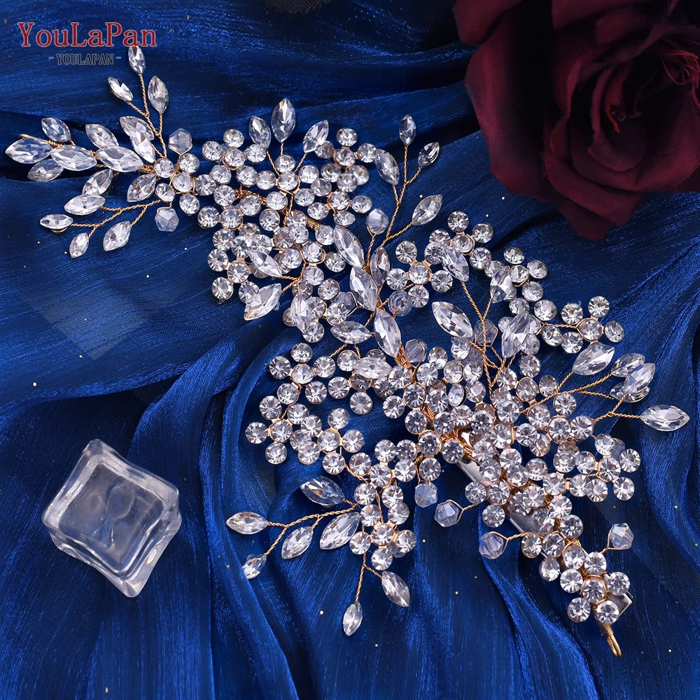 HP253 Luxury Crystal Bridal Headpiece Floral Wedding Hair Vine Clip Party Prom Hair Jewelry Brides Hair Accessories