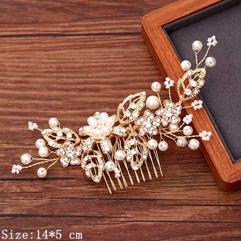 Women Hair Comb Jewelry Wedding Hair Accessories Rhinestone Pearl Bridal Hair Comb Ladies Hair Jewelry Light Gold Comb Headpiece