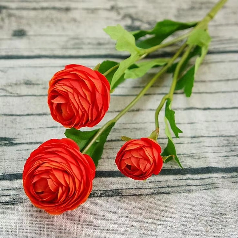 3Heads Artificial Ranunculus Asiaticus Rose Fake Flowers Silk Flores Artificiales for Autumn Wedding Decoration Kunstbloemen