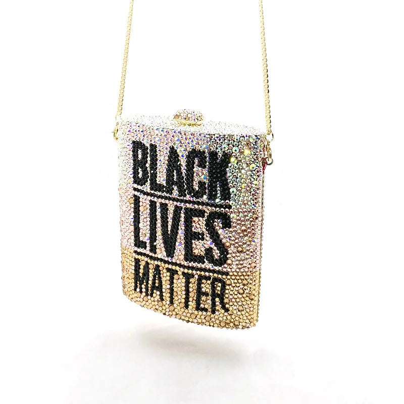 BLACK LIVES MATTER ROCK Women Evening Party Lip Clutches Full Crystal Classical Purses Bag