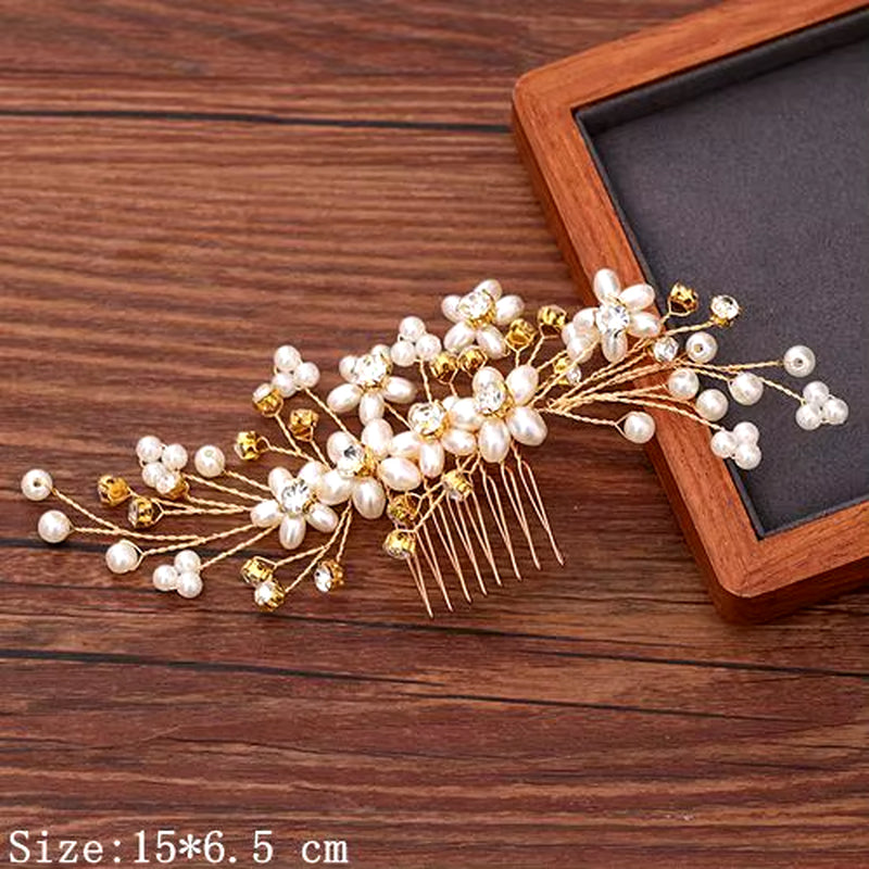 Women Hair Comb Jewelry Wedding Hair Accessories Rhinestone Pearl Bridal Hair Comb Ladies Hair Jewelry Light Gold Comb Headpiece