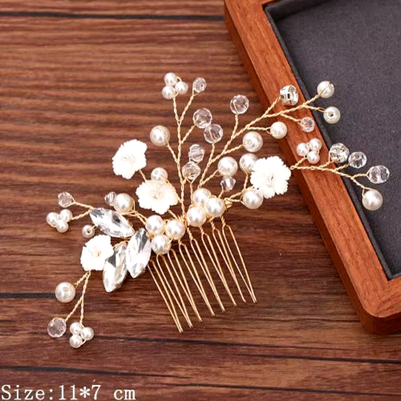 Women Hair Comb Jewelry Wedding Hair Accessories Rhinestone Pearl Bridal Hair Comb Ladies Hair Jewelry Light Gold Comb Headpiece