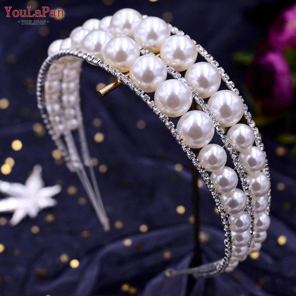 Pearl Hair Bands Women Hair Jewelry Rhinestone Headbands Women Tiara Wedding Headpieces for Bride Headband HP351