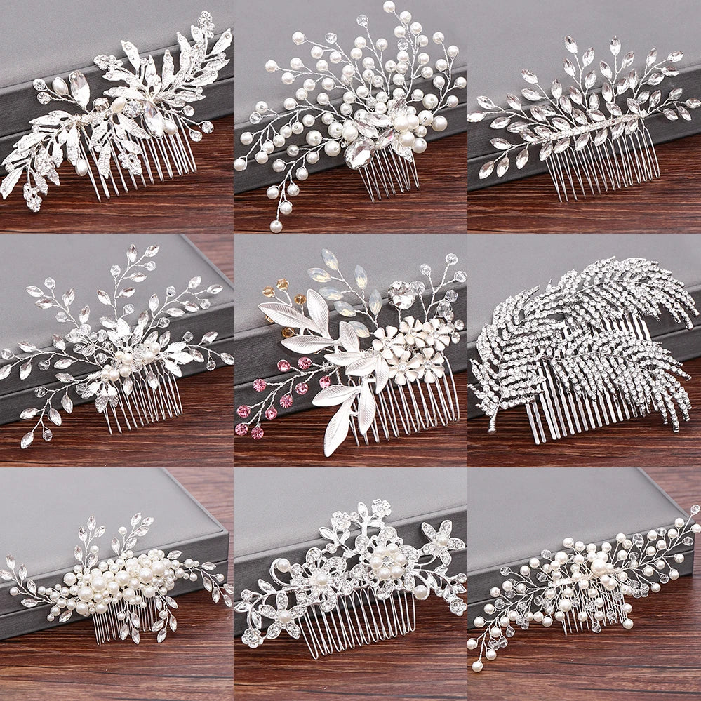 Wedding Hair Combs Bridal Hair Accessories for Women Hair Jewelry Silver Color Pearl Rhinestone Head Jewelry Women Accessories