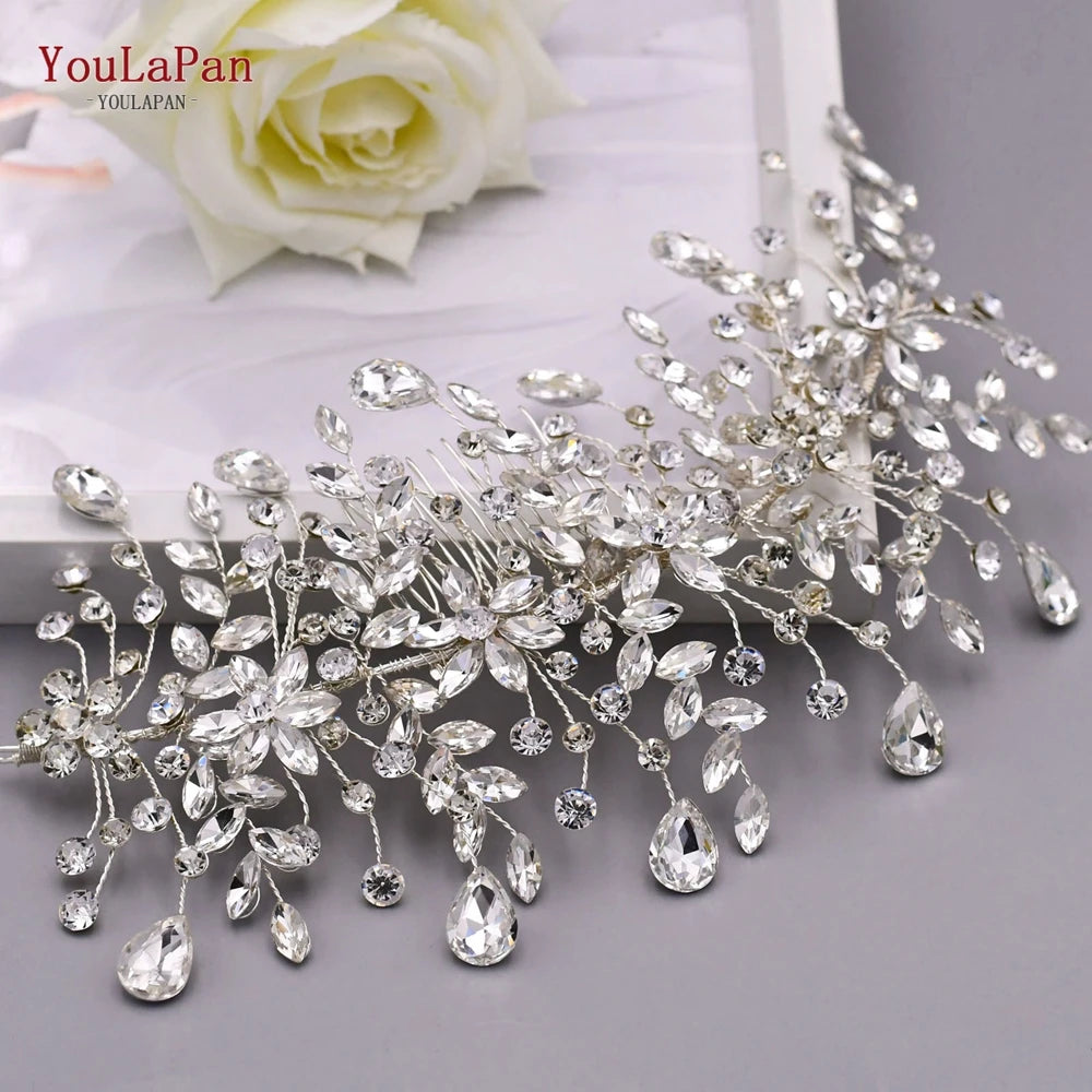 HP253 Luxury Crystal Bridal Headpiece Floral Wedding Hair Vine Clip Party Prom Hair Jewelry Brides Hair Accessories