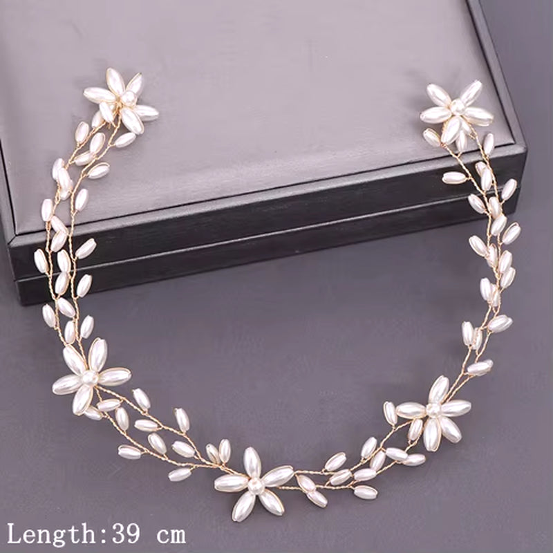 Bridal Headband Wedding Hair Jewelry Pearl Crystal Headband Bride Hair Accessories Headband Bridal Tiara Wedding Headband Flower