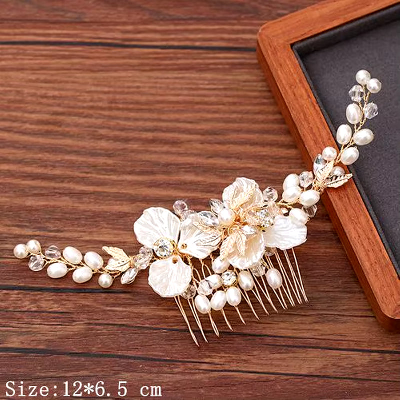 Women Hair Comb Jewelry Wedding Hair Accessories Rhinestone Pearl Bridal Hair Comb Ladies Hair Jewelry Light Gold Comb Headpiece