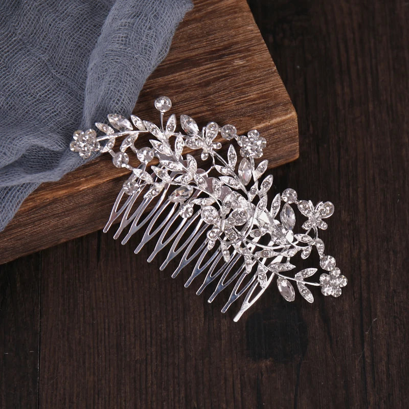 Silver Color Crystal Rhinestone Pearl Hair Comb Hair Clip for Women Bride Hair Jewelry Wedding Hair Accessories Party Hairpin