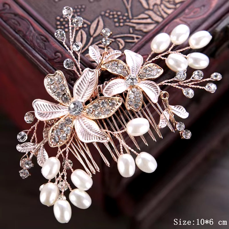 Bridal Pearl Hair Comb Wedding Accessories Rhinestone Flower Wedding Hair Comb Jewelry Wedding Hair Ornaments Bridal Headdress