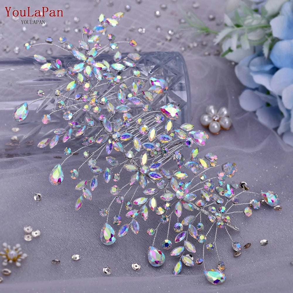 HP253 Luxury Crystal Bridal Headpiece Floral Wedding Hair Vine Clip Party Prom Hair Jewelry Brides Hair Accessories