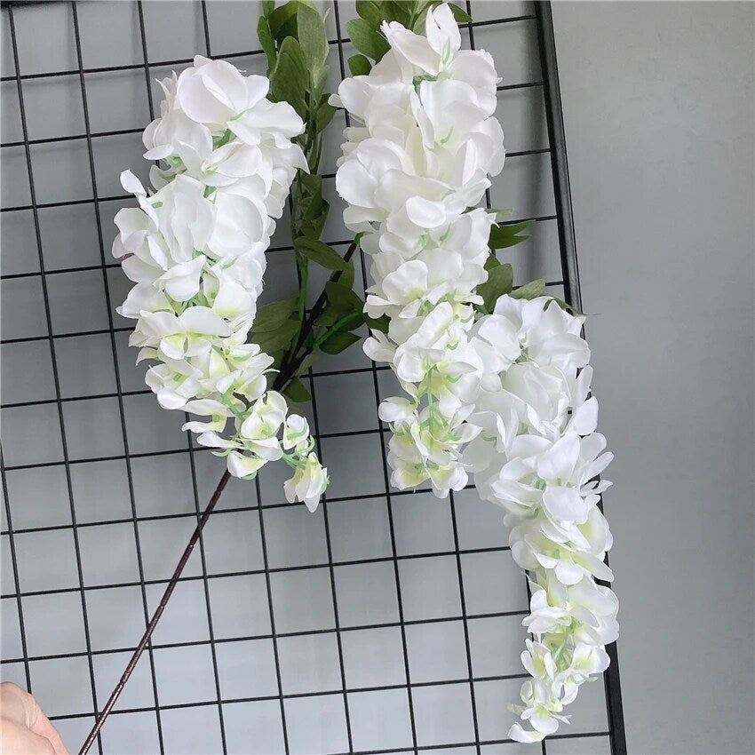 3Forks/ Branch Long Wisteria Artificial Flowers with Green Leaves for Wedding Room Decor Flores Artificiales Garland Decoration