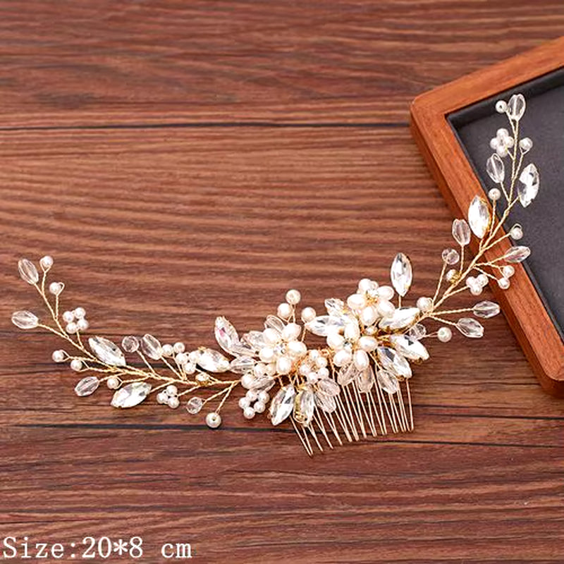 Women Hair Comb Jewelry Wedding Hair Accessories Rhinestone Pearl Bridal Hair Comb Ladies Hair Jewelry Light Gold Comb Headpiece