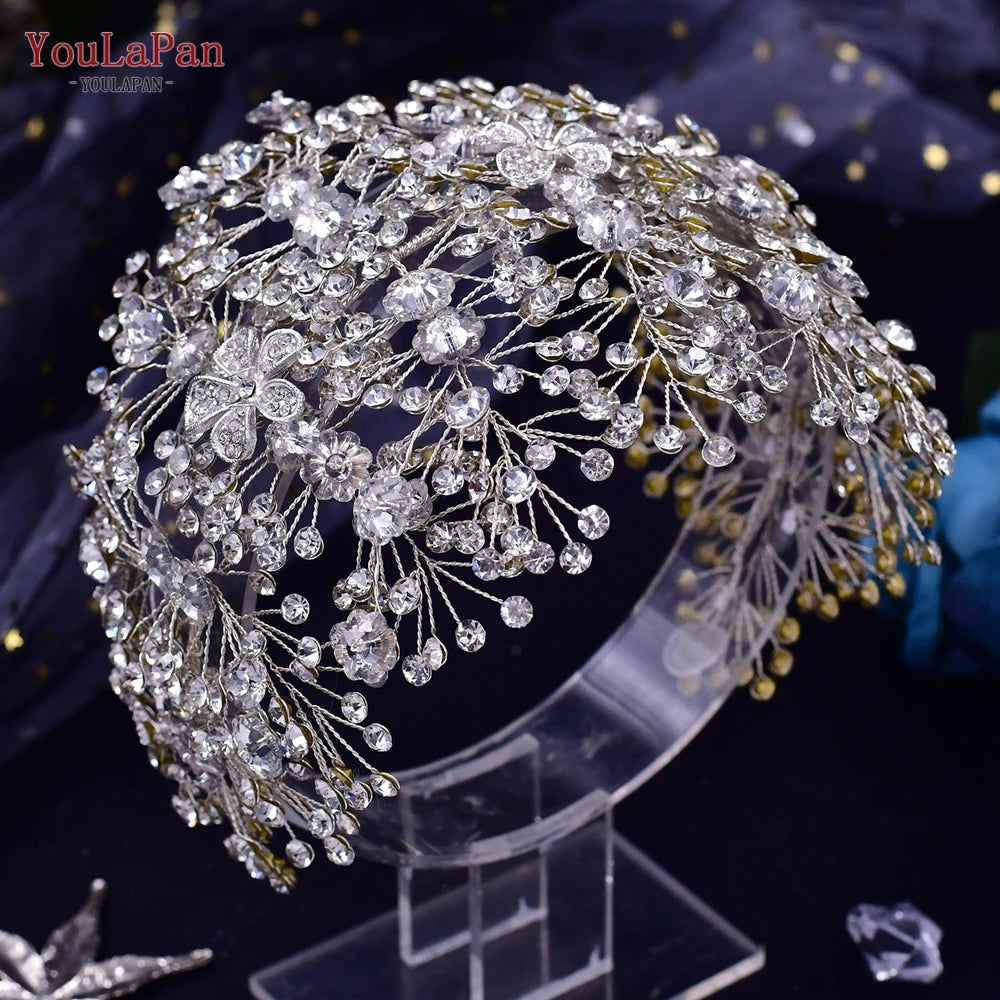 Luxury Rhinestone Bride Headdress with Earring Set Bridal Tiara Crystal Wedding Crown Headband Hair Accessories HP240