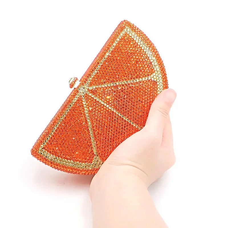 Bridal Wedding Party Purses Women Evening Party Diamonds Fruit Lemon Orange Fruit Slice Crystal Clutches Full Crystal Purses