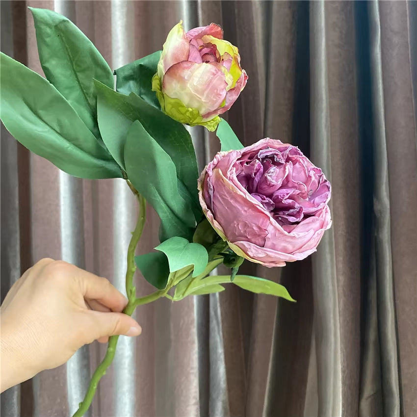 High Quality Burned-Like Peony Branch Artificial Silk Flowers Retro Style Fall Home Decor Flores Artificiales Party Favors