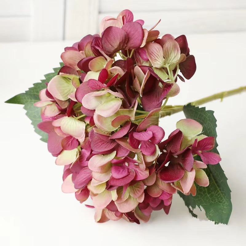 NEW Hydrangea Flower Branch with Fake Leaves Silk Artificial Flowers for Home Wedding Decorations Flores