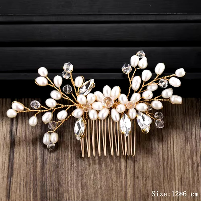 Bridal Pearl Hair Comb Wedding Accessories Rhinestone Flower Wedding Hair Comb Jewelry Wedding Hair Ornaments Bridal Headdress