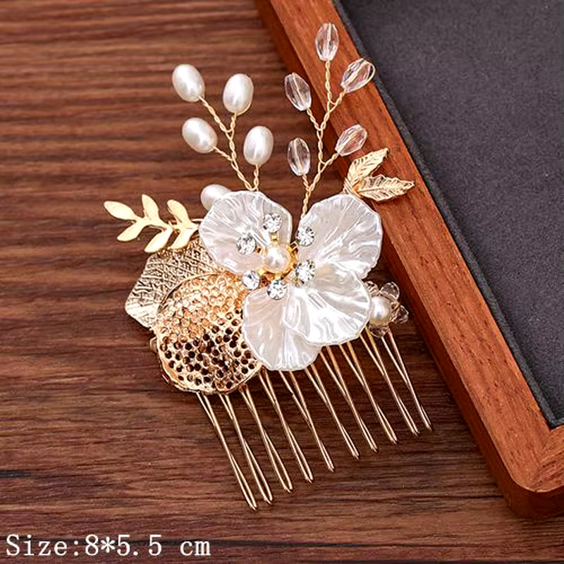 Women Hair Comb Jewelry Wedding Hair Accessories Rhinestone Pearl Bridal Hair Comb Ladies Hair Jewelry Light Gold Comb Headpiece