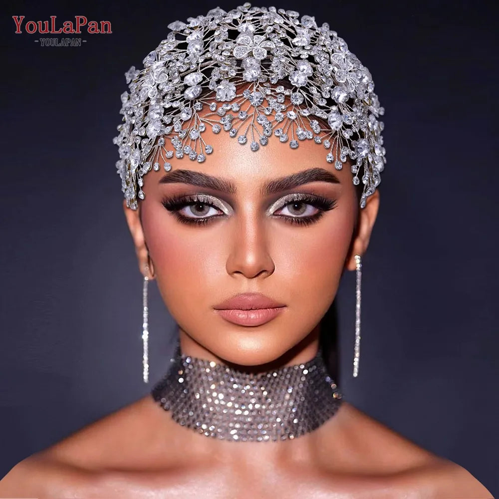 Luxury Rhinestone Bride Headdress with Earring Set Bridal Tiara Crystal Wedding Crown Headband Hair Accessories HP240