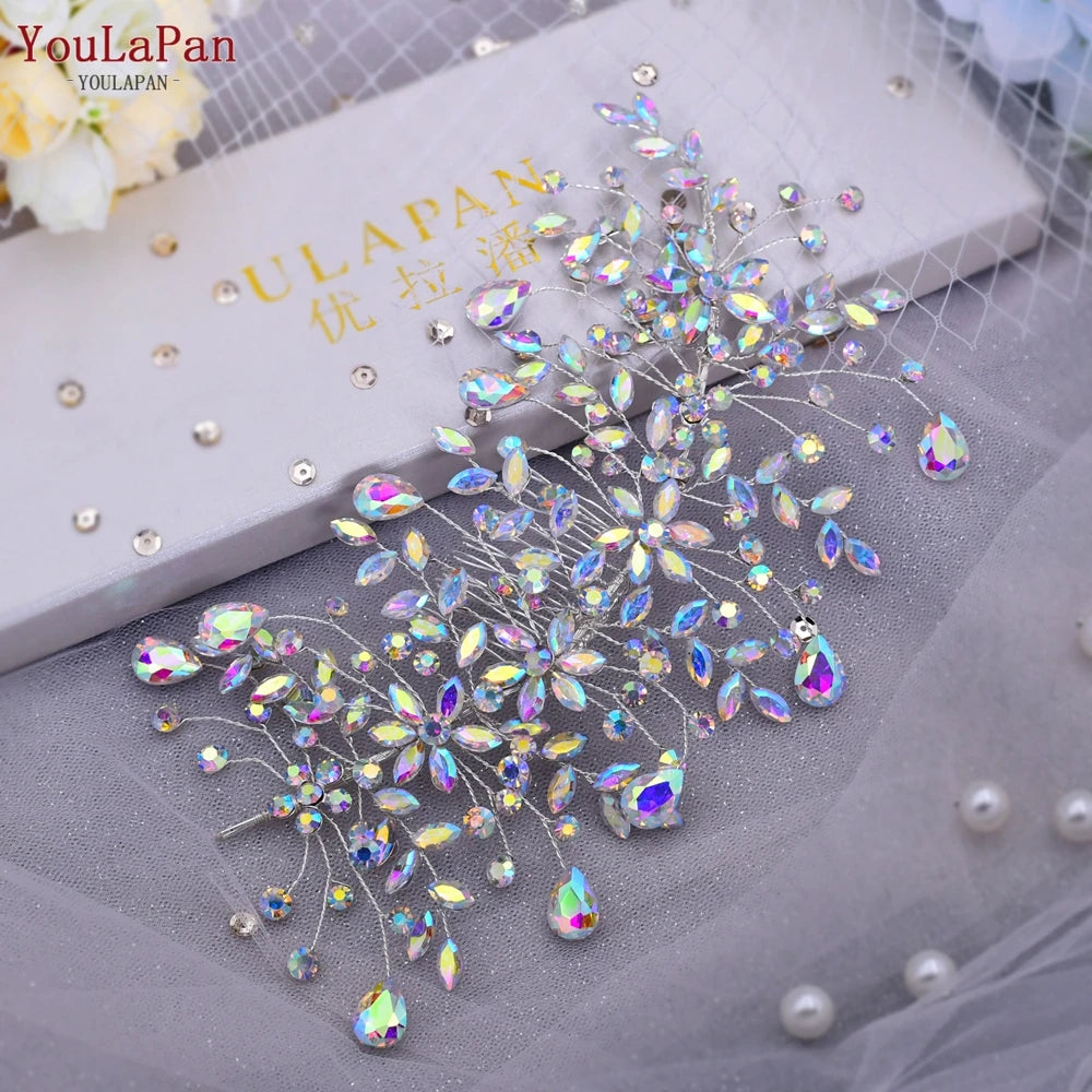 HP253 Luxury Crystal Bridal Headpiece Floral Wedding Hair Vine Clip Party Prom Hair Jewelry Brides Hair Accessories