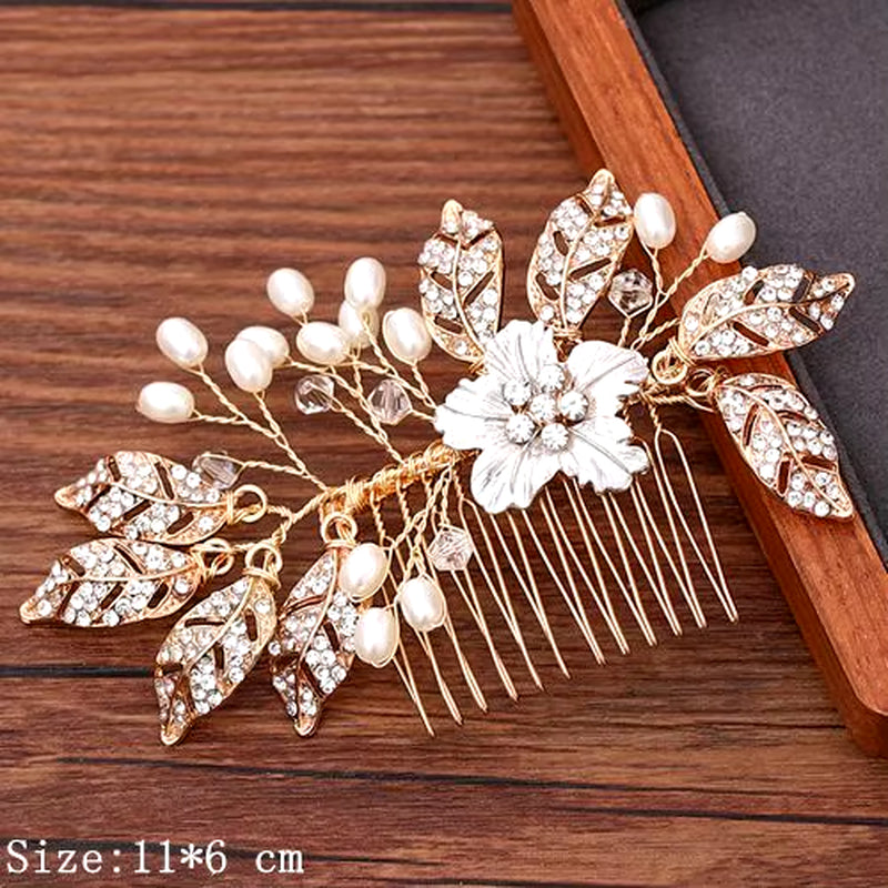 Women Hair Comb Jewelry Wedding Hair Accessories Rhinestone Pearl Bridal Hair Comb Ladies Hair Jewelry Light Gold Comb Headpiece