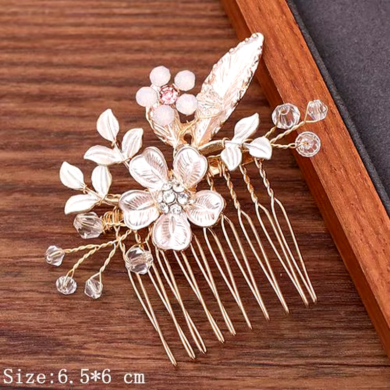 Women Hair Comb Jewelry Wedding Hair Accessories Rhinestone Pearl Bridal Hair Comb Ladies Hair Jewelry Light Gold Comb Headpiece