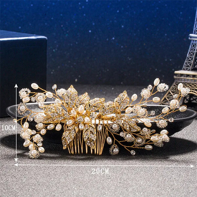 Many Style Gold Color Crystal Simulated Pearl Hair Comb for Wedding Hair Accessories Handmade Bride Hair Jewelry Headpiece Tiara