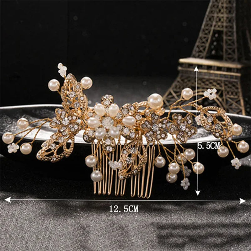 Many Style Gold Color Crystal Simulated Pearl Hair Comb for Wedding Hair Accessories Handmade Bride Hair Jewelry Headpiece Tiara