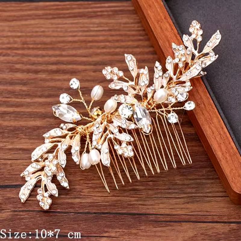 Women Hair Comb Jewelry Wedding Hair Accessories Rhinestone Pearl Bridal Hair Comb Ladies Hair Jewelry Light Gold Comb Headpiece