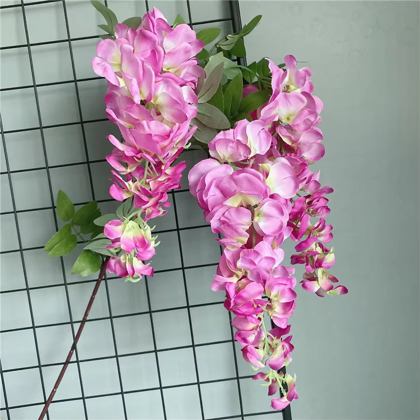 3Forks/ Branch Long Wisteria Artificial Flowers with Green Leaves for Wedding Room Decor Flores Artificiales Garland Decoration