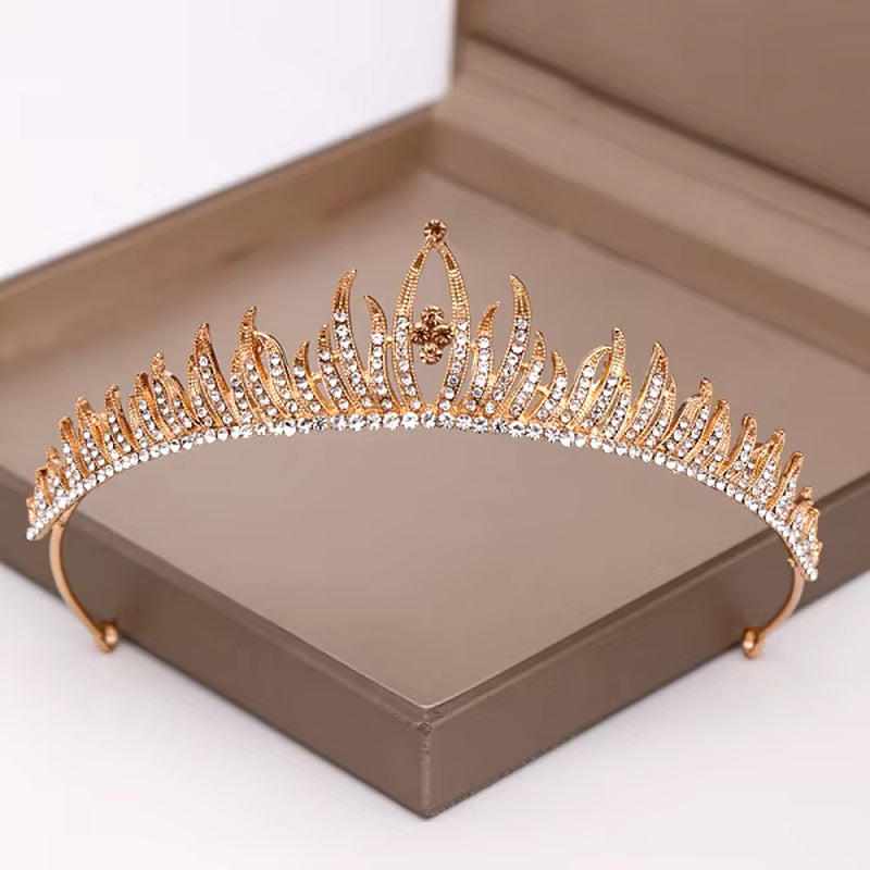 Fashion Champagne Gold Color Crowns Wedding Hair Accessories Luxury Queen Princess Tiara Diadems Women Hair Jewelry Bride Party