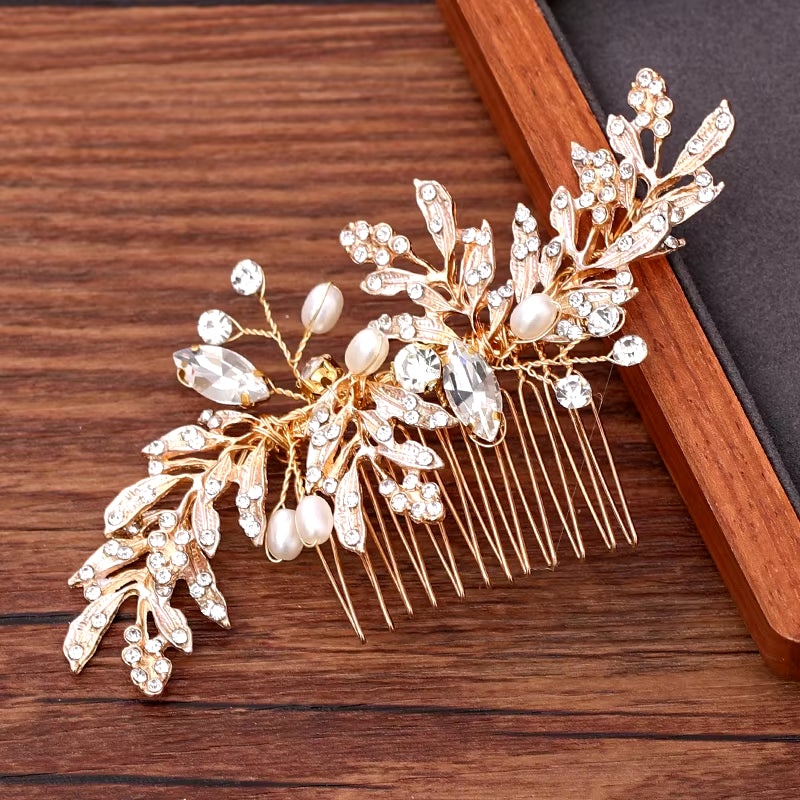 Women Hair Comb Jewelry Wedding Hair Accessories Rhinestone Pearl Bridal Hair Comb Ladies Hair Jewelry Light Gold Comb Headpiece