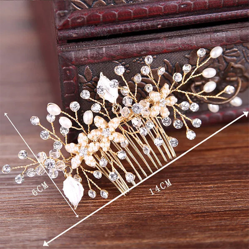 Many Style Gold Color Crystal Simulated Pearl Hair Comb for Wedding Hair Accessories Handmade Bride Hair Jewelry Headpiece Tiara