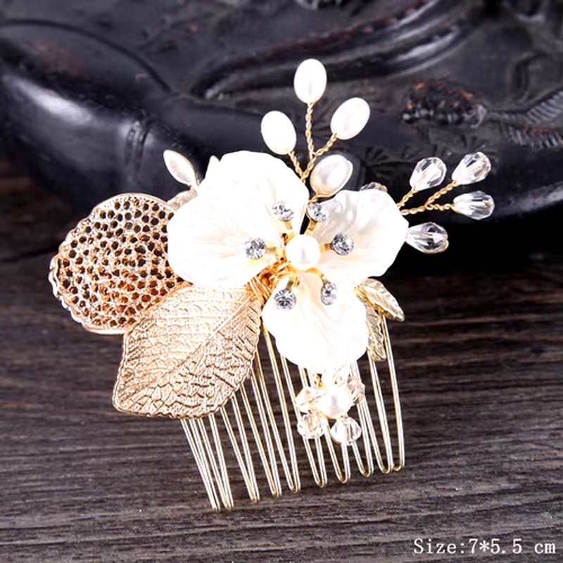 Bridal Pearl Hair Comb Wedding Accessories Rhinestone Flower Wedding Hair Comb Jewelry Wedding Hair Ornaments Bridal Headdress