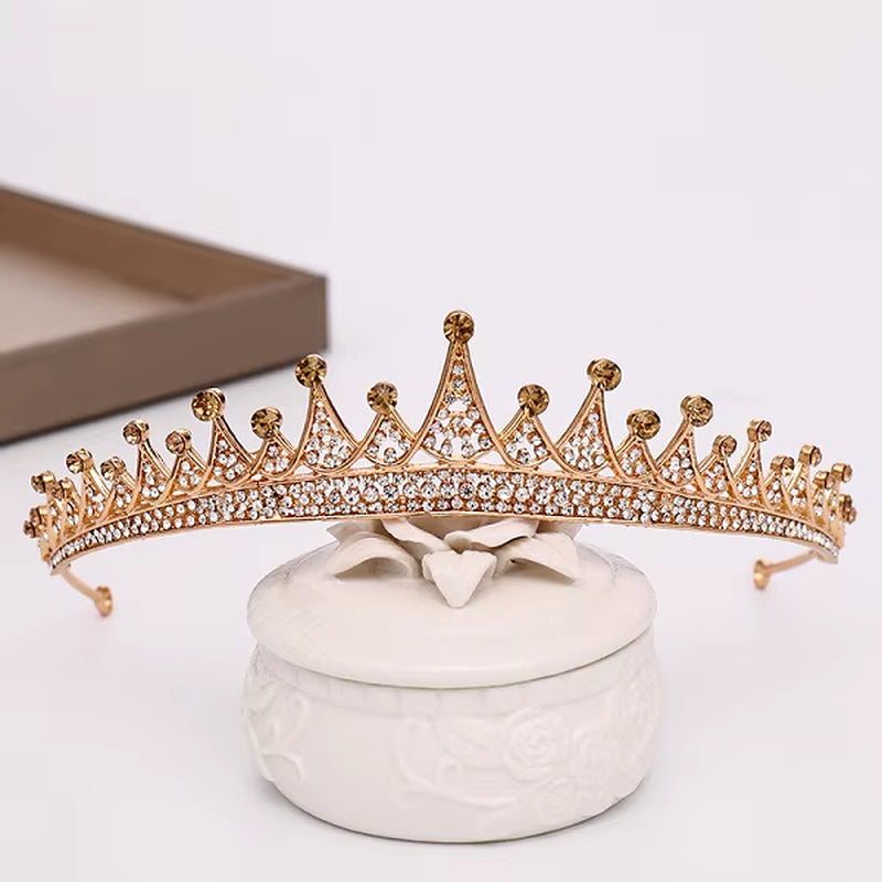 Fashion Champagne Gold Color Crowns Wedding Hair Accessories Luxury Queen Princess Tiara Diadems Women Hair Jewelry Bride Party