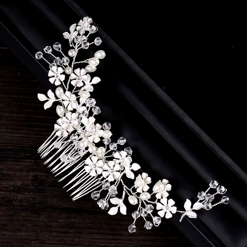 Bridal Pearl Hair Comb Wedding Accessories Rhinestone Flower Wedding Hair Comb Jewelry Wedding Hair Ornaments Bridal Headdress