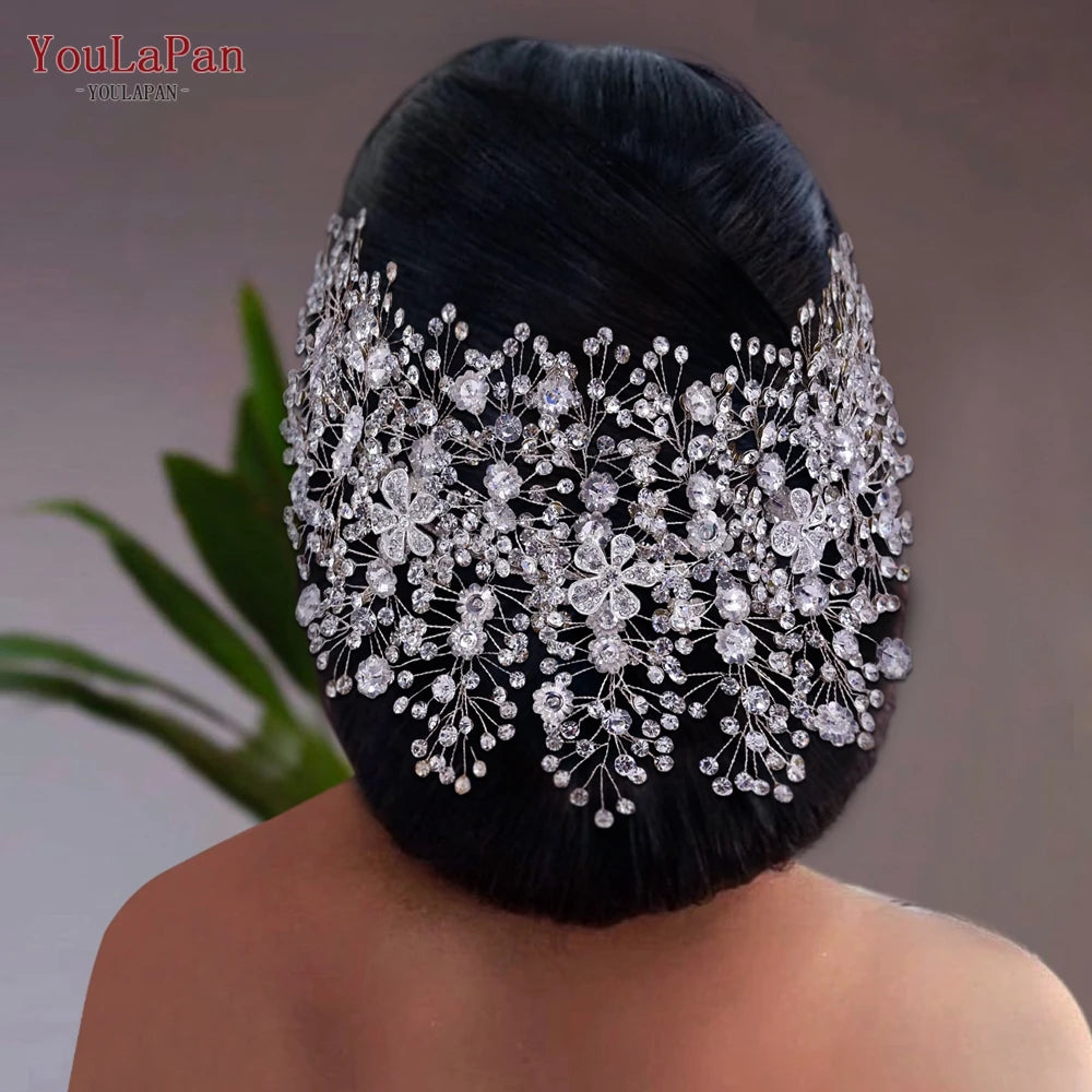 Luxury Rhinestone Bride Headdress with Earring Set Bridal Tiara Crystal Wedding Crown Headband Hair Accessories HP240