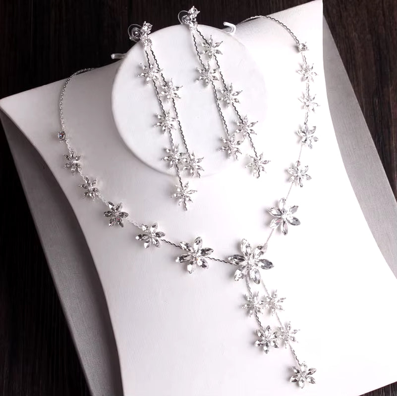 Baroque Silver Color Crystal Leaf Bridal Jewelry Sets Rhinestone Crown Tiaras Choker Necklace Earring African Beads Jewelry Set