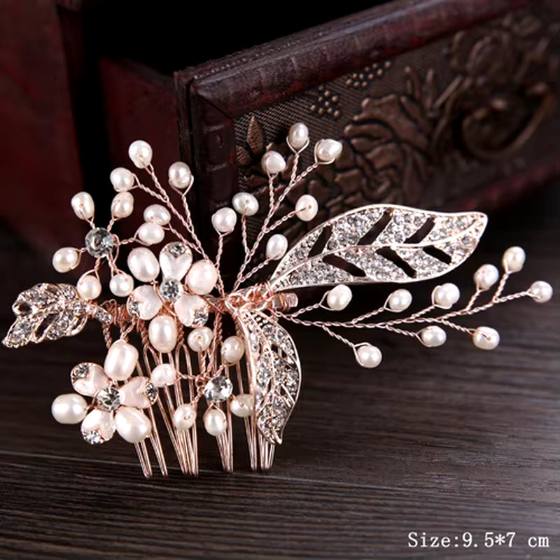 Bridal Pearl Hair Comb Wedding Accessories Rhinestone Flower Wedding Hair Comb Jewelry Wedding Hair Ornaments Bridal Headdress