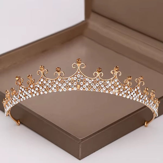 Fashion Champagne Gold Color Crowns Wedding Hair Accessories Luxury Queen Princess Tiara Diadems Women Hair Jewelry Bride Party