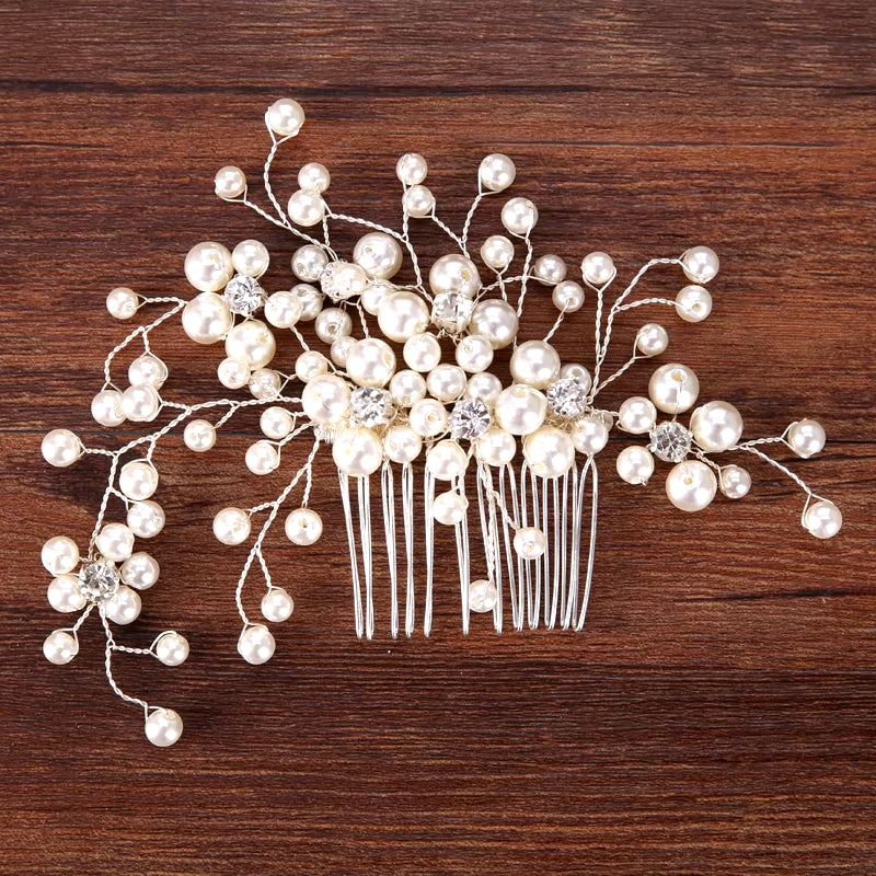 Bridal Pearl Hair Comb Wedding Accessories Rhinestone Flower Wedding Hair Comb Jewelry Wedding Hair Ornaments Bridal Headdress