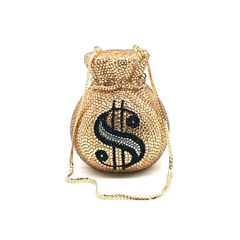 NEWEST Luxury Women Evening Party Designer Funny Rich Dollar Full Crystal Clutches Purses Pouch Money Bag