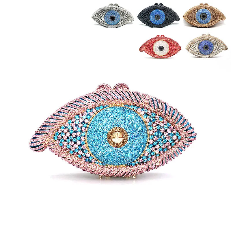 Fashion Elegant Women Evening Party Big Evil Eye Diamonds Luxury Clutches Pattern Crystal Purses Bridal Wedding Party Purses