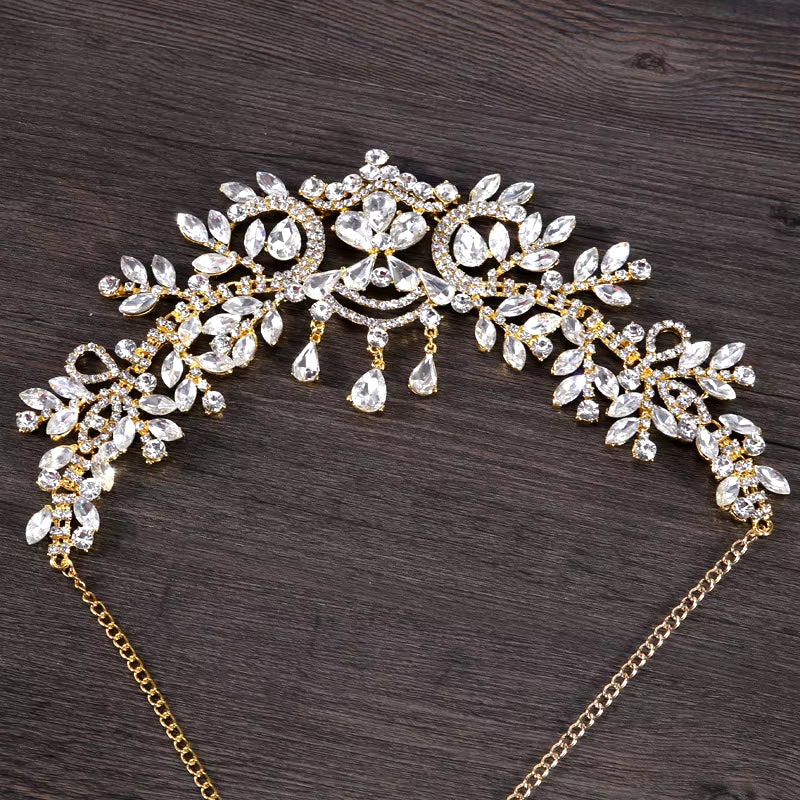 Bridal Beauty Rhinestone Headdress Crystal Headbands Women Hair Jewelry Wedding Accessories Crystal Tiaras and Crowns Head Chain